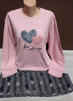 Женский спальный комплект пижама женская интерлок турция fawn 100% хлопок сердце 48-58