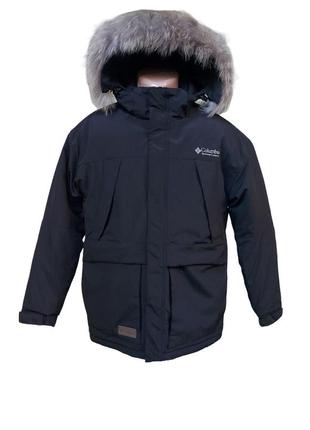 Мужская зимняя черная куртка парка columbia с натуральной опушкой