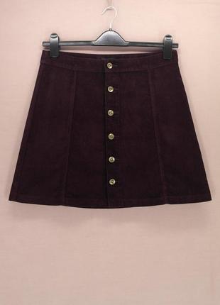 Cтильная черно-бордовая вельветовая юбка мини "f&f". размер uk12/eur40.5 фото