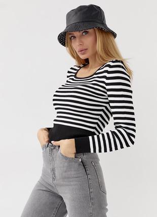 Джемпер у смужку з квадратним вирізом — чорний колір, l (є розміри)