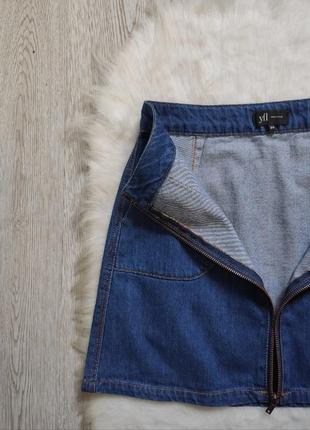Синяя джинсовая короткая юбка мини с молнией карманами спереди reserved5 фото