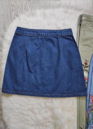 Синяя джинсовая короткая юбка мини с молнией карманами спереди reserved8 фото