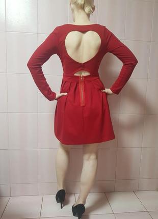 Платье женское платье красное с сердечком вырезом на спине короткое с рукавами рукавом трикотажное модное, молозожное xs s1 фото