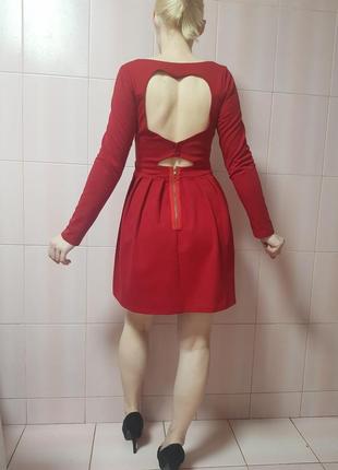 Платье женское платье красное с сердечком вырезом на спине короткое с рукавами рукавом трикотажное модное, молозожное xs s2 фото