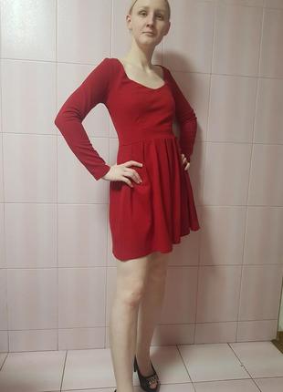 Платье женское платье красное с сердечком вырезом на спине короткое с рукавами рукавом трикотажное модное, молозожное xs s3 фото