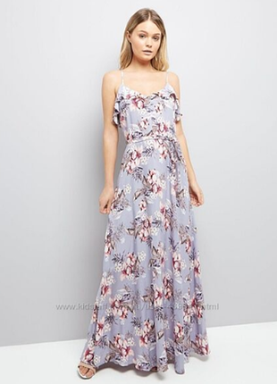 Платье макси длинное цветочное лиловое сиреневое на бретелях