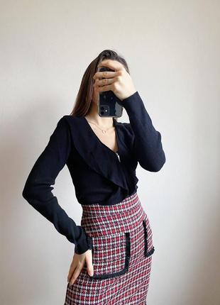 Чорна кофта на блискавці з рюшами ralph lauren жіноча блейзер вʼязана кардиган