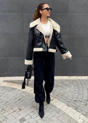 Акция! невероятная укороченная дубленка из эко-кожи в стиле zara