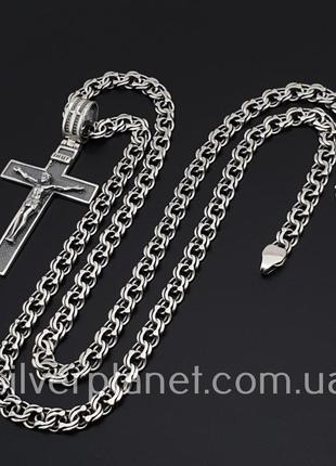 Комплект! мужская серебряная цепочка и кулон крестик. цепь серебро 925 и крест5 фото