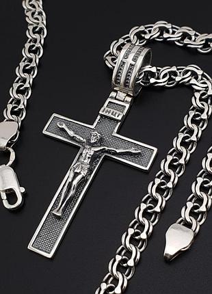 Комплект! срібна цепочка з хрестиком. бісмарк ланцюжок ланцюг і хрест православний срібло 925 проби