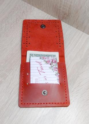 Кожаный мини - кошелек красный.4 фото