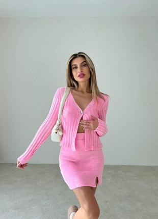 Костюм женский розовый костюм с юбкой мини