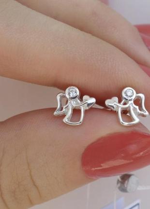 Серьги серебро 925 сережки серебряные гвоздики ангелы имп 20284