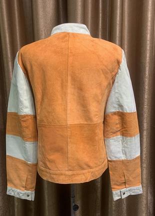 Замшевая куртка бомбер цвет - апельсиново-салатовый размер 38 /m3 фото