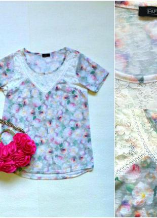 Нарядная футболка с кружевными вставками от f&f .