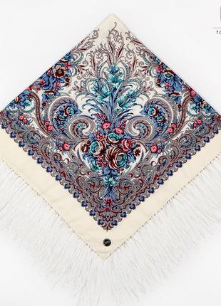 Павлопосадский белый платок изысканная 1275.12 фото