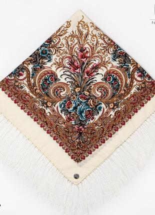 Павлопосадский белый платок изысканная 1275.2