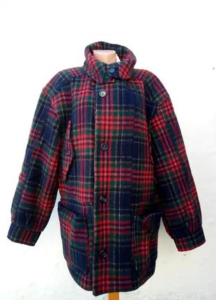 Винтажное теплое шерстяное мужское пальто в клетку oversize,шотланка,батл.
