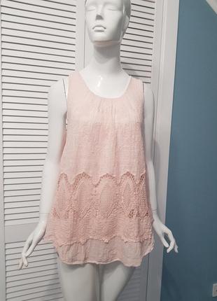 Італійська легка блуза з вишивкою та гіпюром марлівка