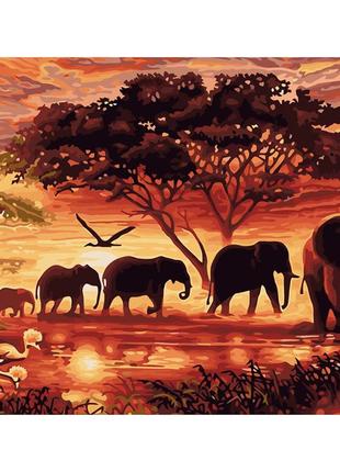 Картина по номерам слоны в саванне  40 х 50 brushme bs5189