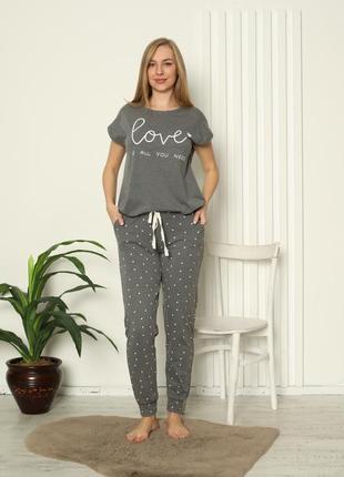 Жіноча піжама зі штанами та футболкою - love