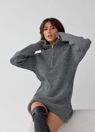 Свитер туника воротник молния оверсайз
