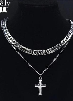 Набор крестик подвеска цепочка из нержавеющей стали золото серебро чокер колье кулон