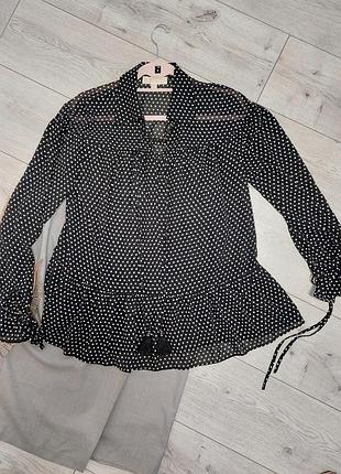 🧷чёрная блузка свободного кроя в белый горошек michael kors( размер 38)