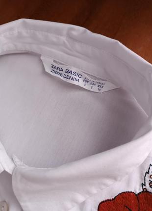 Рубашка с вышивкой белая с манжетами, zara basic denim ,s4 фото
