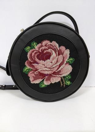 Сумка через плече з ручною вишивкою, шкіряна сумка