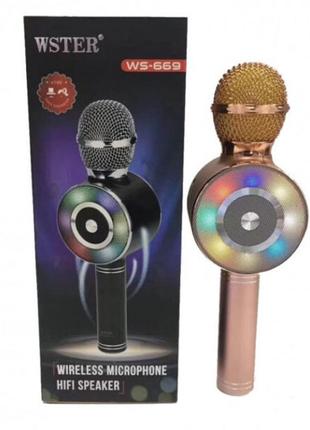 Караоке микрофон wster ws-669 беспроводной микрофон со встроенным динамиком (usb, microsd, aux, blue1 фото