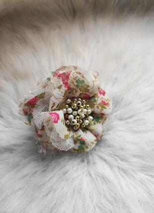 Большое обьемное кольцо цветочный материал ткань с бусинами камнями сетка бижутерия дизайнерская
