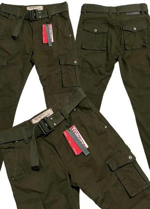 Джинси чоловічі iteno (tophero) р. 42 оригінал прямі зелені оливкові з накладними кишенями з боків весна/осінь