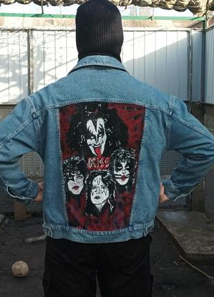 Кастомна рок джинсова куртка kiss,1 фото