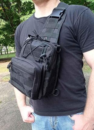 Тактичний однолямковий рюкзак через плече tactical міська барсетка сумка слінг з системою m.o.l.l.e black