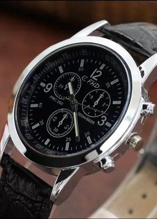 Классические мужские бизнес-часы  с черным ремешком2 фото