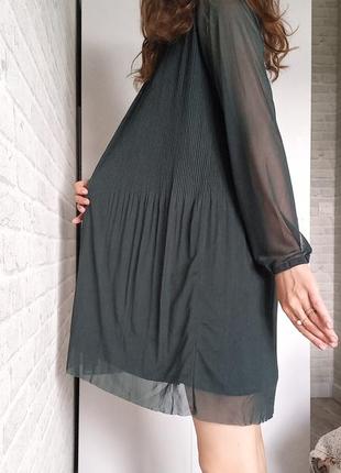 Нова! сукня сітка (пліссе) темно зеленого кольору святкова, можна для вагітних (оверсайз фасон)4 фото