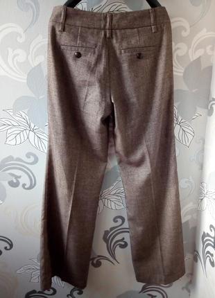 Твидовые шерстяные коричневые широкие классические брюки со стрелками в елочку5 фото
