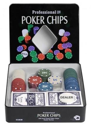 Набір для покера в металевій коробці на 100 фішок з номіналом