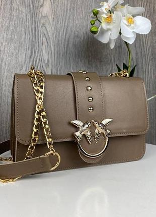 Женская мини сумочка клатч в стиле pinko на цепочке капучино