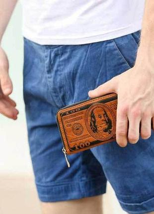Мужской клатч портмоне 100 $ светло-коричневый3 фото