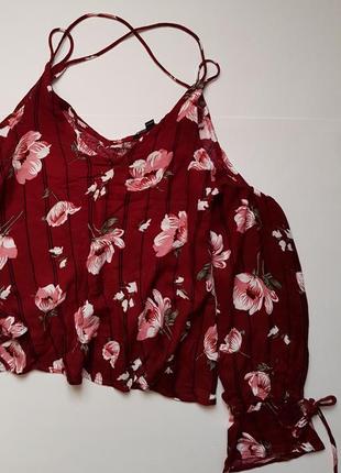 Стильна блуза з відкритими плечима в квітковий принт,топ з відкритими плечима і зав'язками4 фото