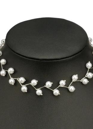 Чокер металлический бусины серебристое колье под жемчужины ожерелье цепочка под ретро винтаж4 фото