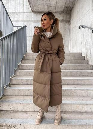 Пальто женское зимнее длинное цвет мокко плащевка +синтепон размер 42, 44, 46, 48