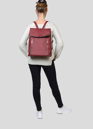 Рюкзак бордовый большой вместительный кожаный эко стильный6 фото