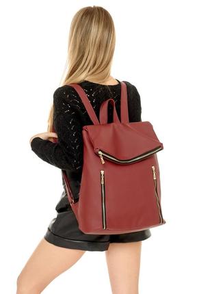 Рюкзак бордовый большой вместительный кожаный эко стильный2 фото