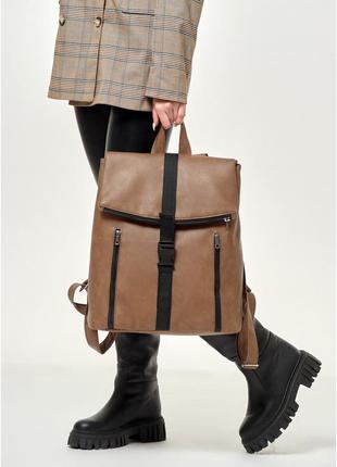 Рюкзак великий жіночий коричневий місткий шкіра нубук еко3 фото