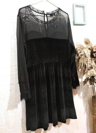 Оксамитове чорне плаття з мереживом і сіткою, l/xl4 фото