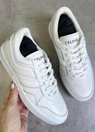 Женские белые кожаные короткие кроссовки в стиле селин celine ct-02 mid кеды на шнуровке