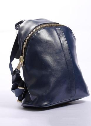 Женский кожаный рюкзак синего цвета2 фото